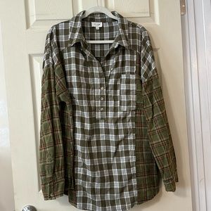 Heyson Mixed Plaid Tunic with Button front and pocket